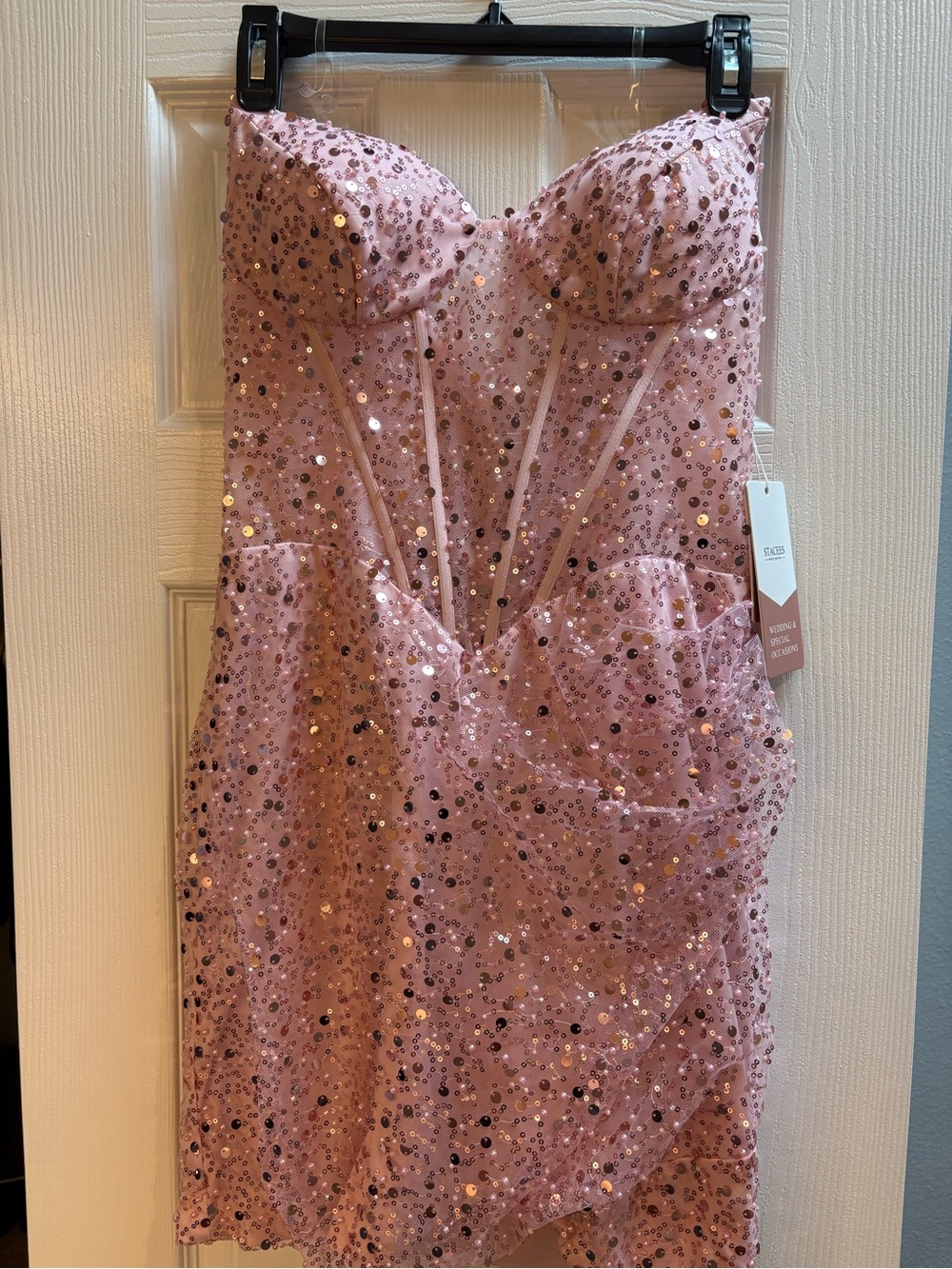 Strapless Pink Sequin Mini Dress